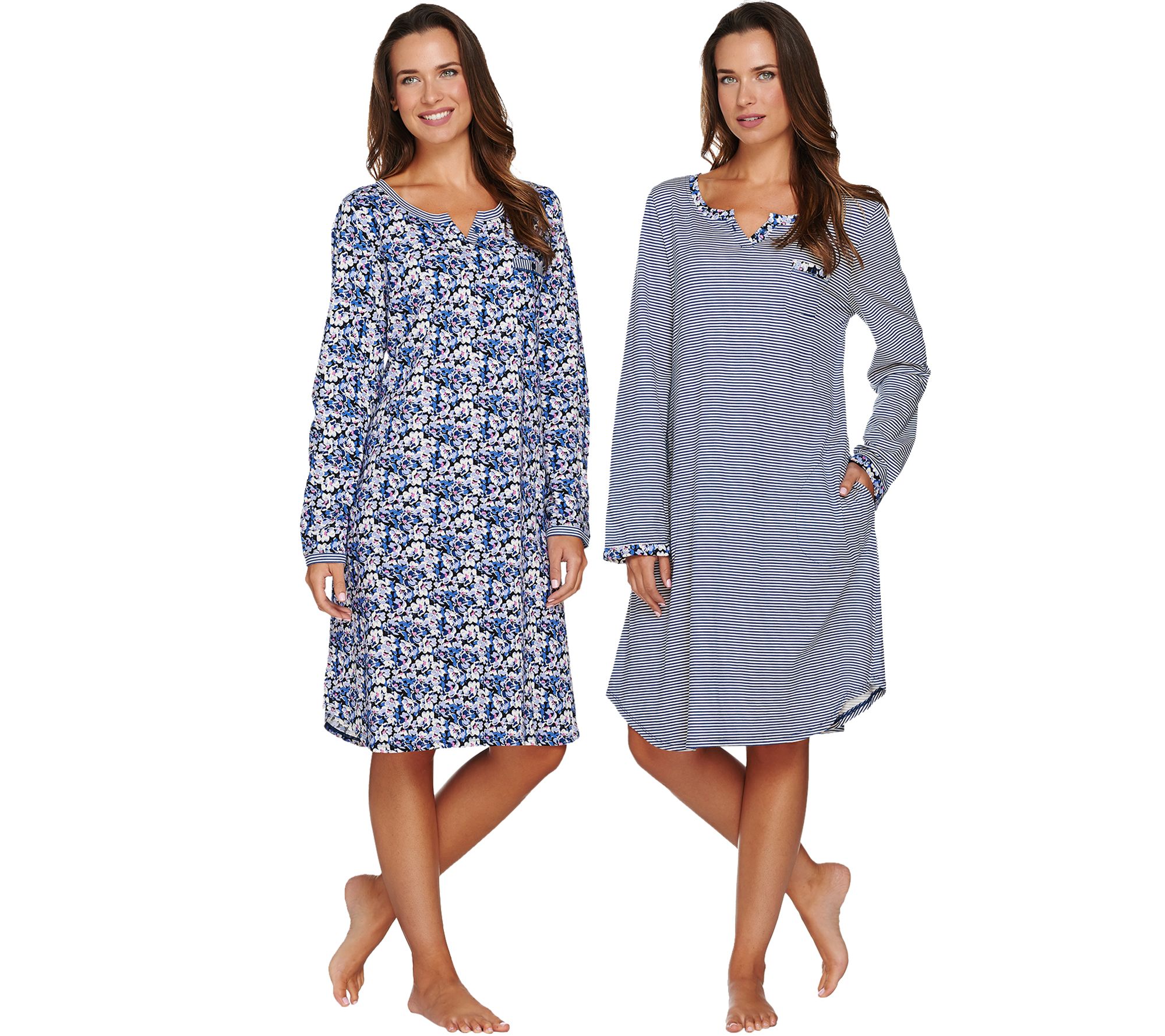 Carole Hochman Cotton Knit Floral & Stripe Sleepshirt 2Pack Page 1 —
