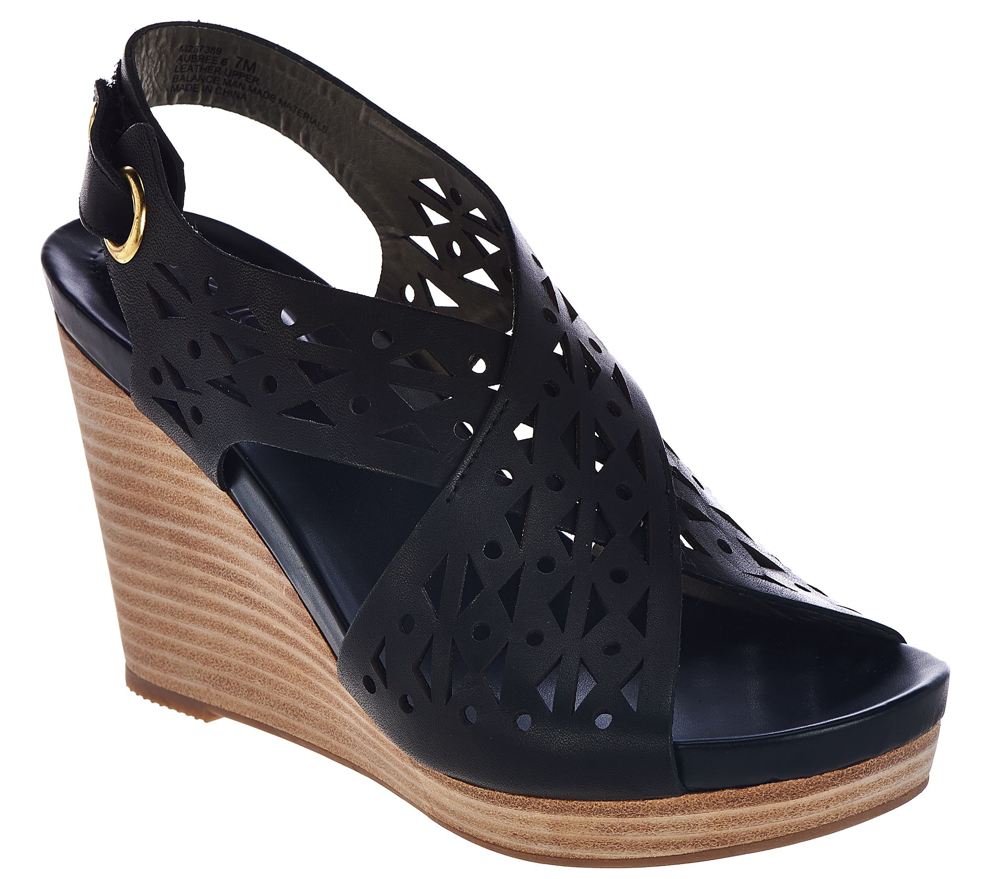 Me Too Leather Perforated Cross Strap Wedges - Aubree