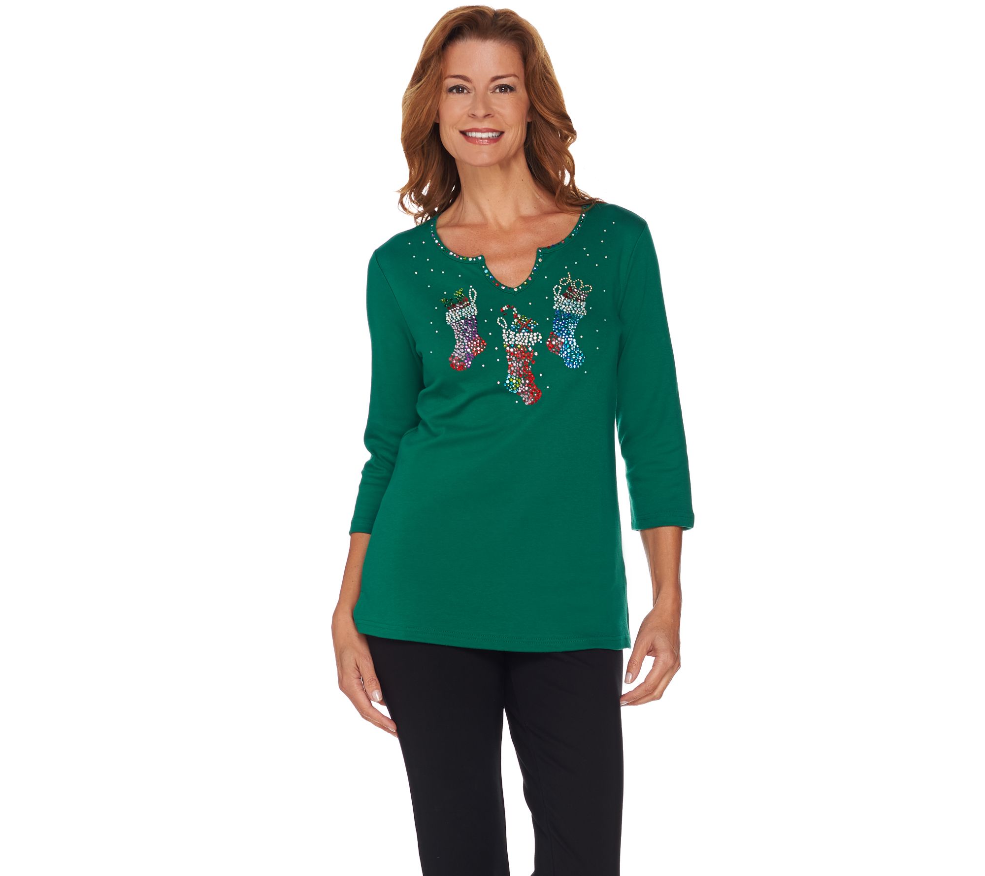 Quacker Factory Super Sparkle Holiday Trio 3/4 Sleeve Tshirt Page 1 —