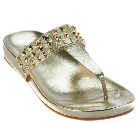 Marc Fisher Leather Thong Sandals with Studs - Samba