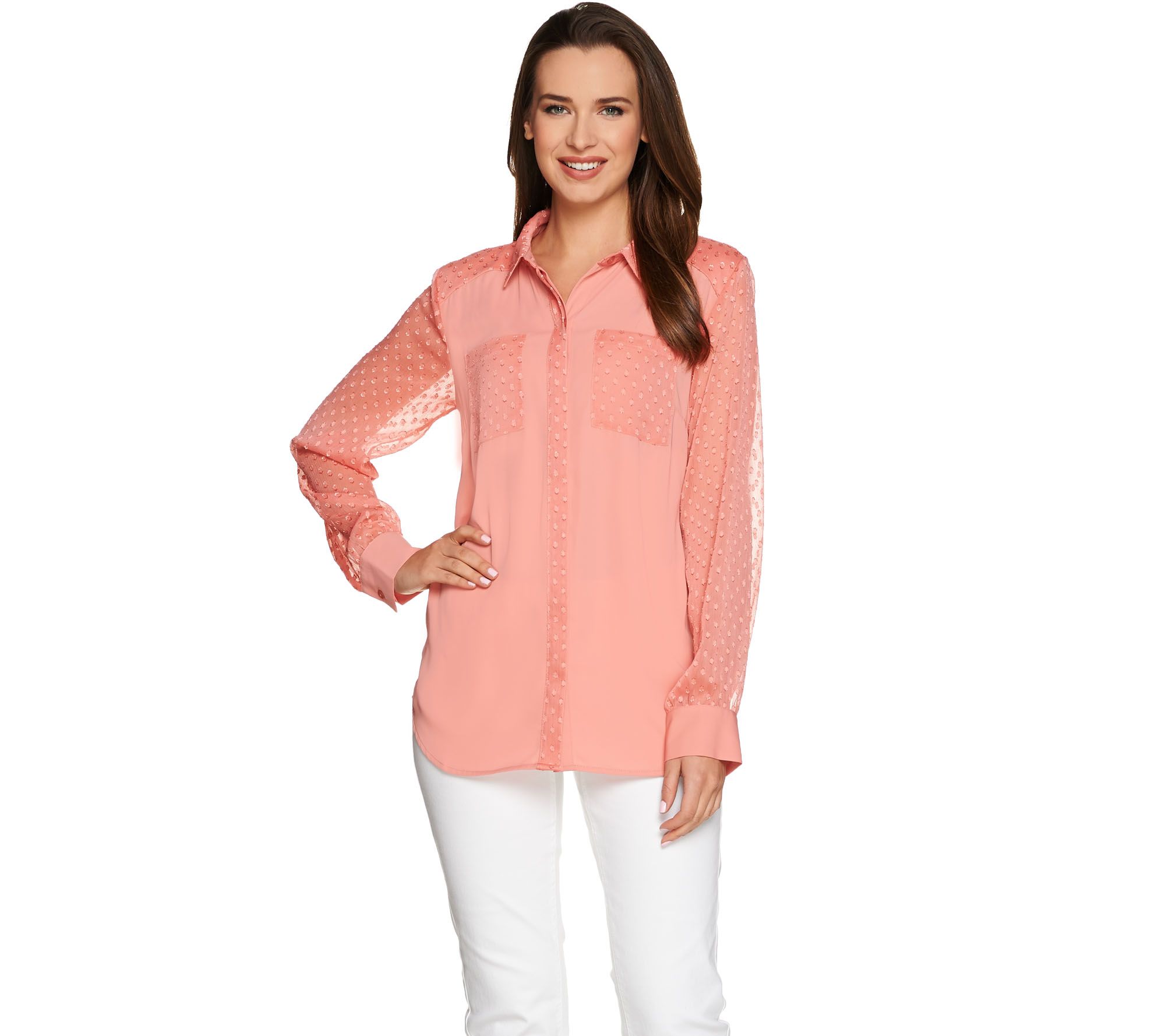 Isaac Mizrahi Live! Swiss Dot Button Front Blouse Page 1 —