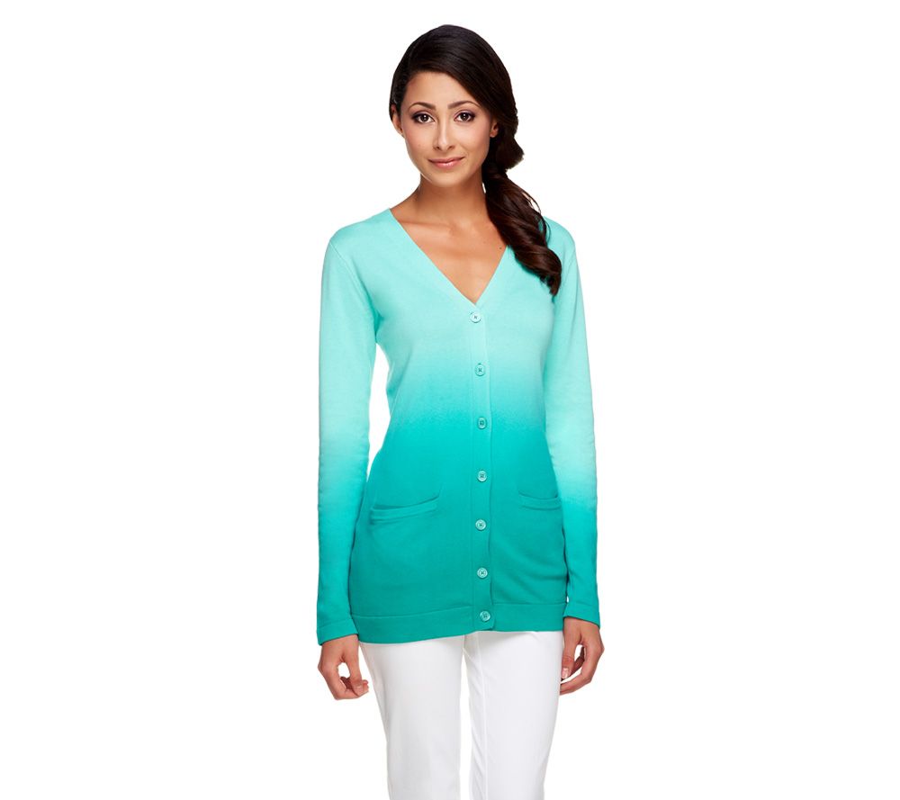 Isaac Mizrahi Live! Long Sleeve Dip Dye Cardigan