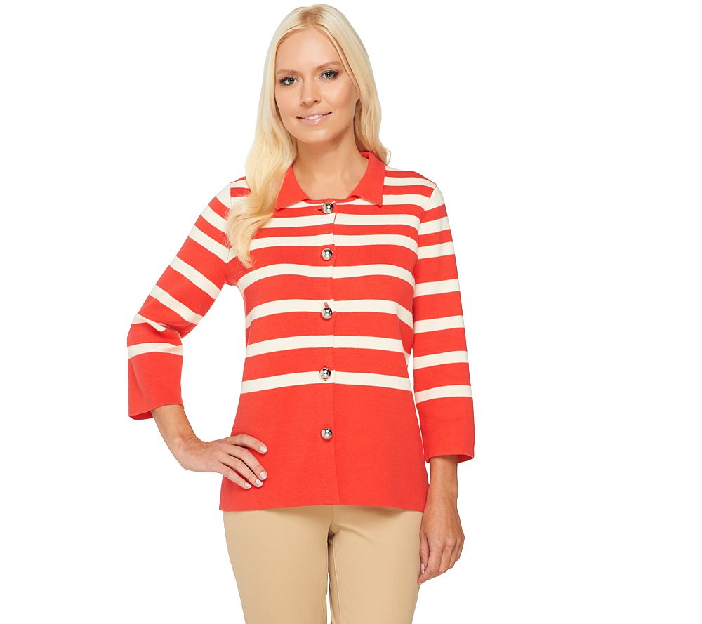 Liz Claiborne New York 3/4 Sleeve Striped Knit Sweater
