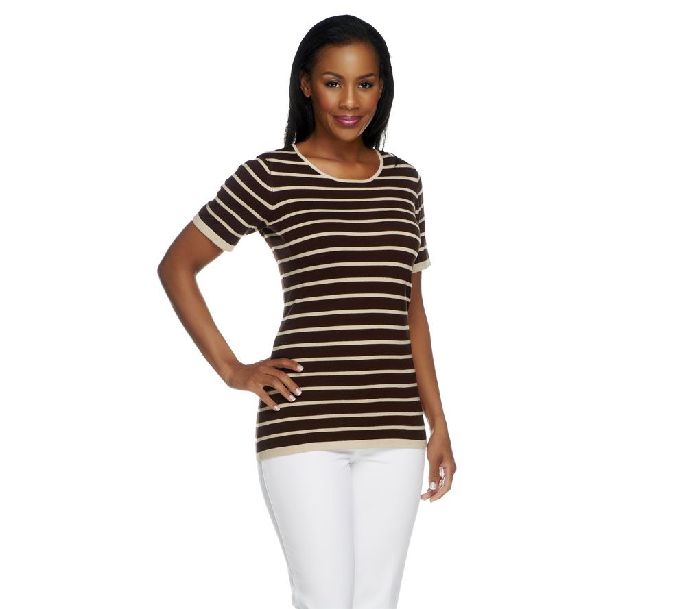 Linea by Louis DellOlio Whisper Knit Stripe Short Sleeve Shirt