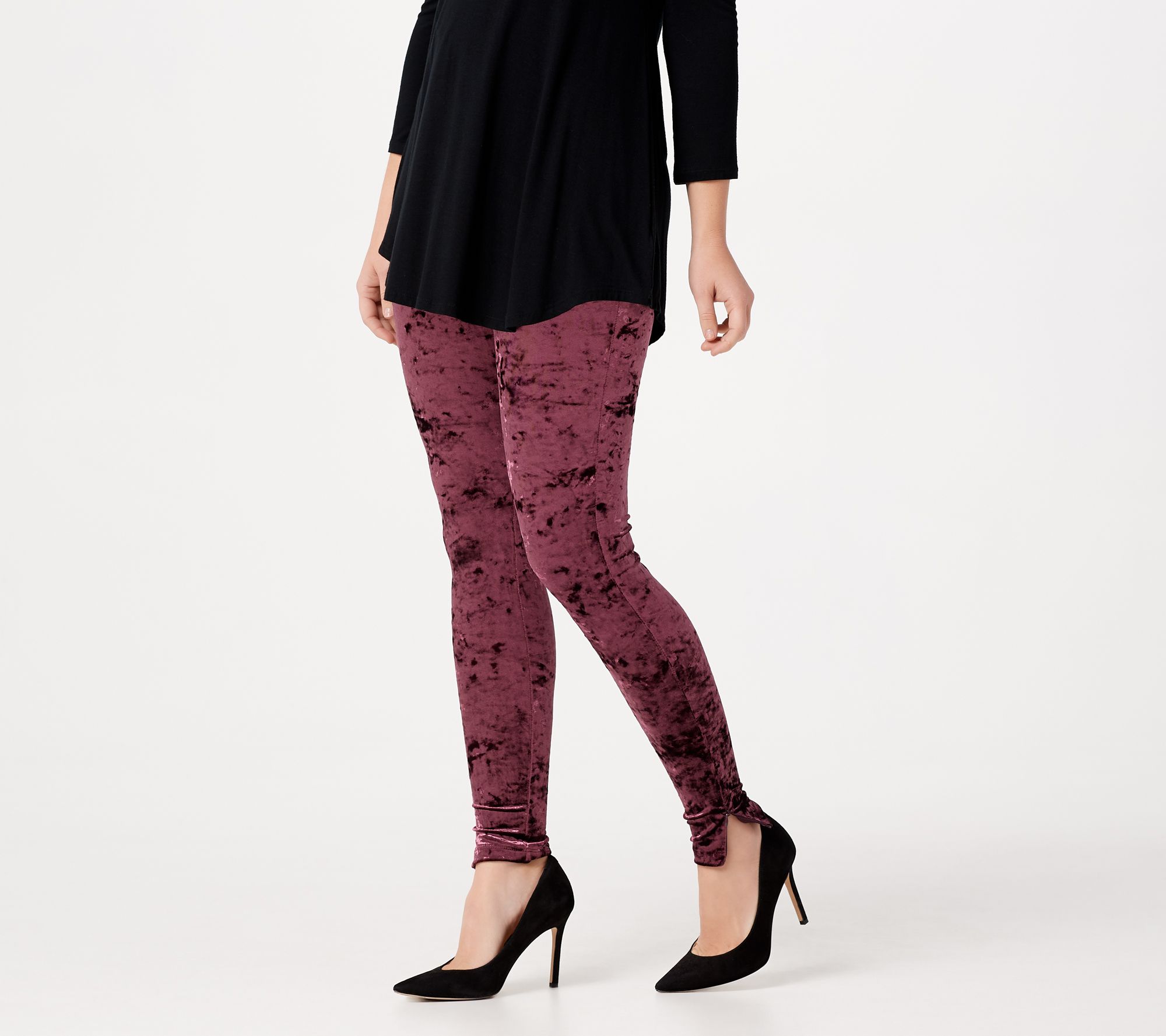 LOGO by Lori Goldstein Panne Velvet Leggings with Zipper Detail - A283010