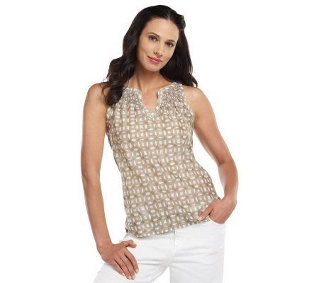 Isaac Mizrahi Live! Round Lattice Print Sleeveless Top