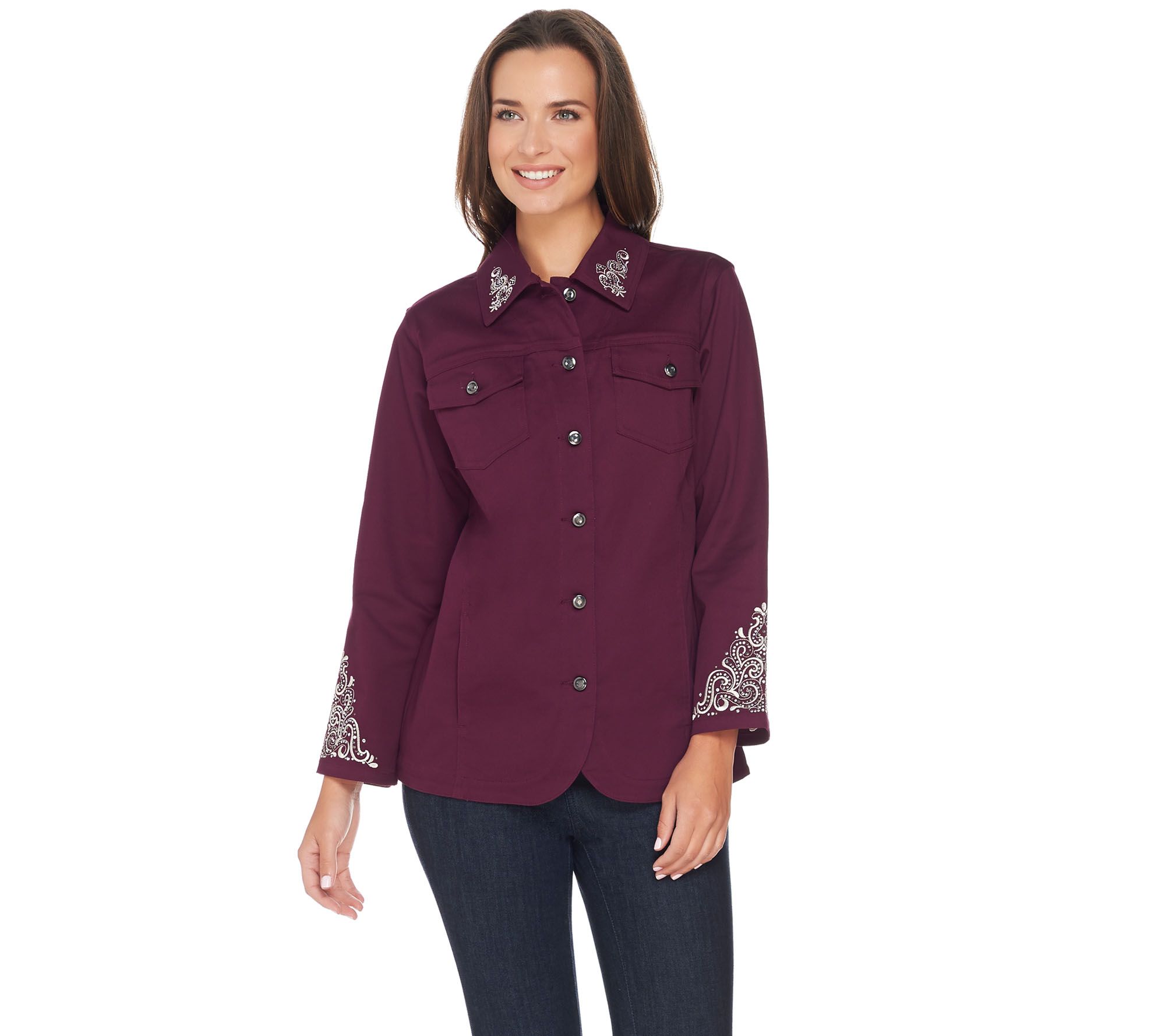 Quacker Factory Scroll Embellished Woven Jacket Page 1 —