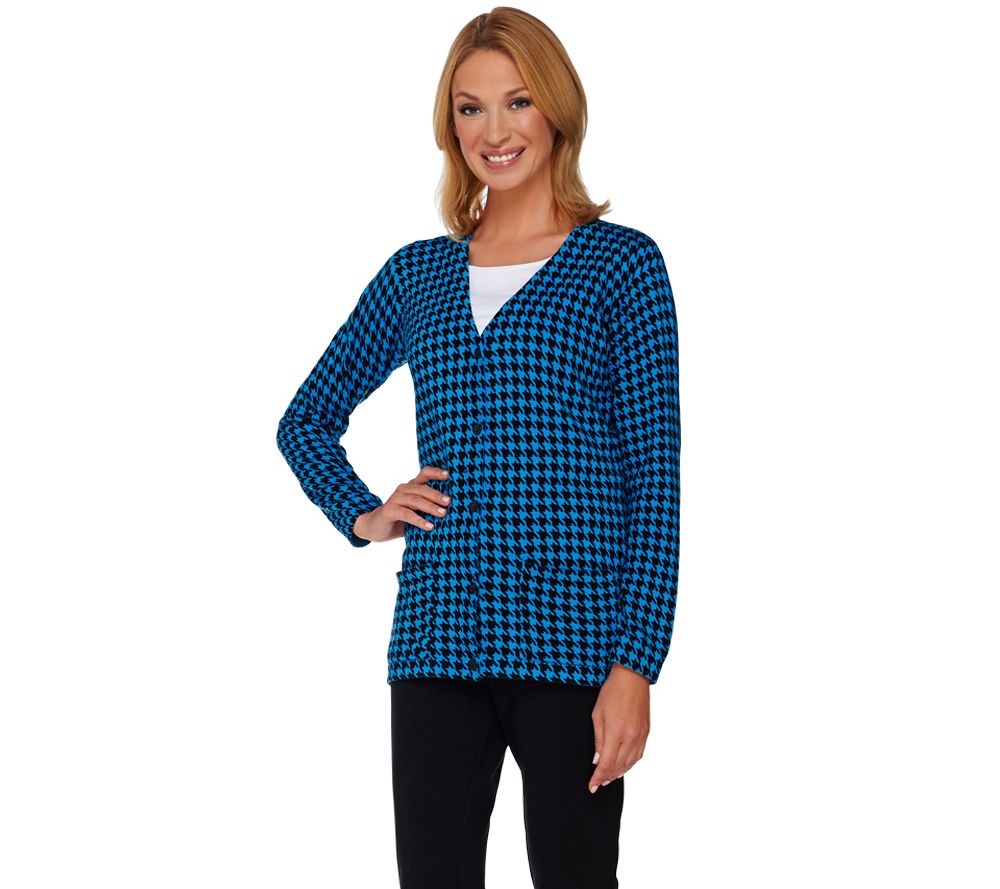 Joan Rivers Long Sleeve Houndstooth Boyfriend Cardigan Triloo