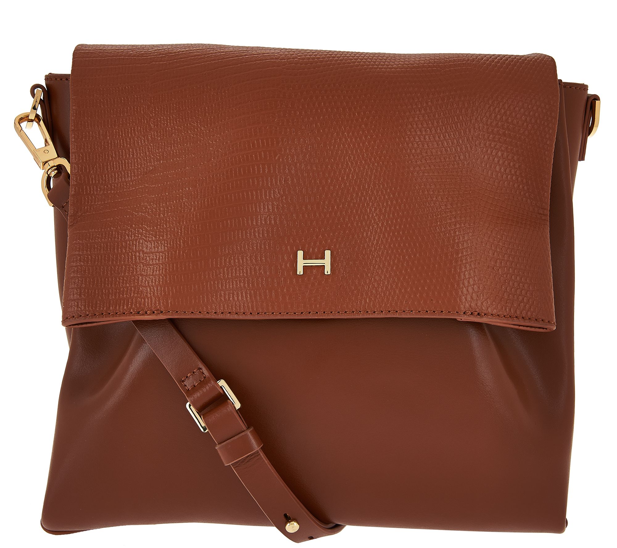 H by Halston Lizard Embossed and Smooth Leather Crossbody Bag —
