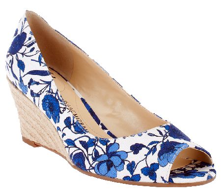 Isaac Mizrahi Live! Floral Printed Peep Toe Canvas Wedges