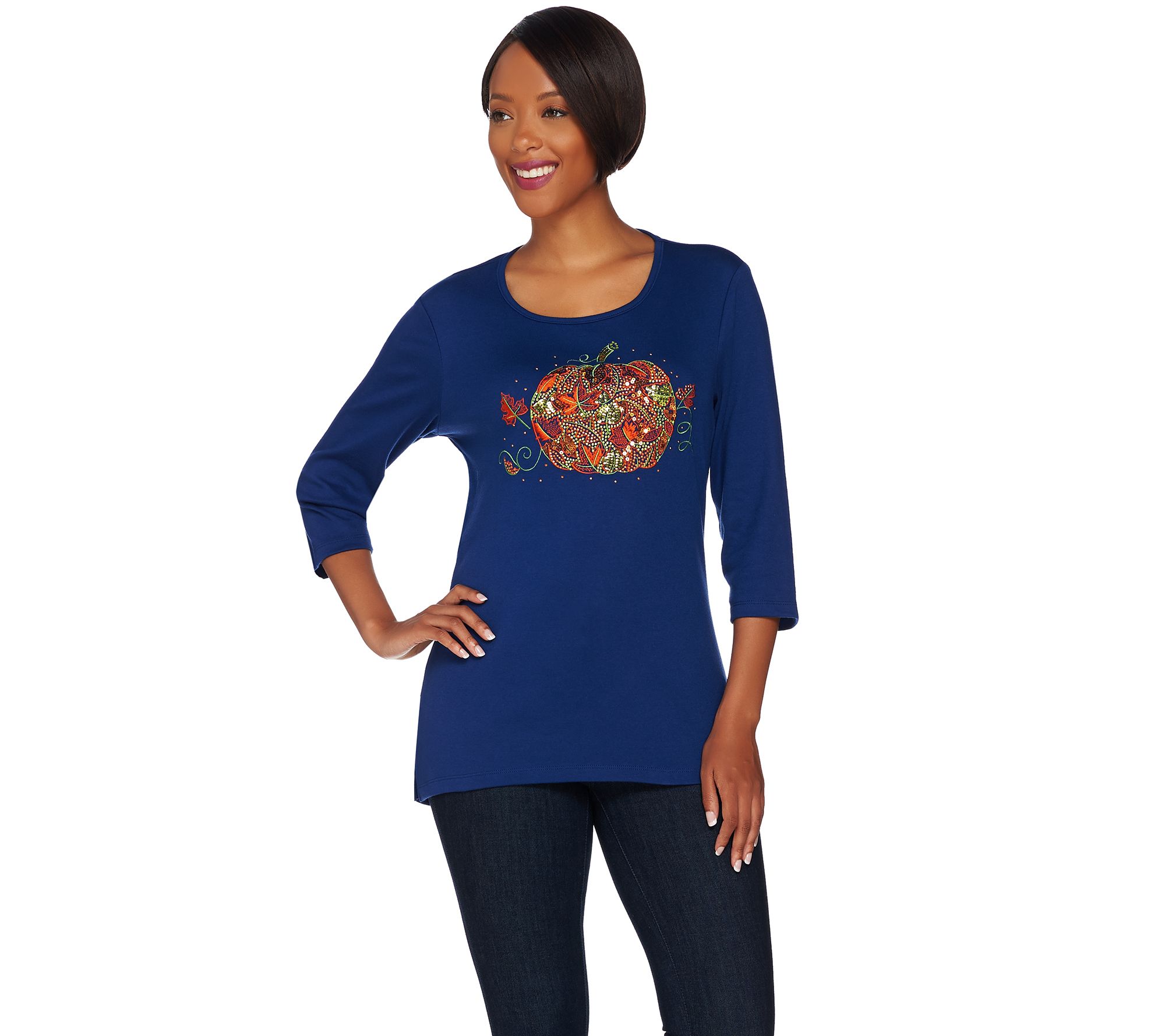 Quacker Factory Falling Leaves HighLow 3/4 Sleeve Top Page 1 —