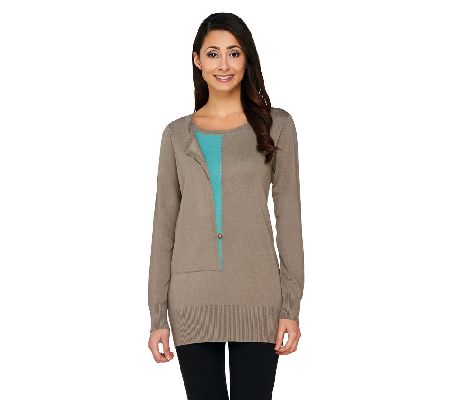  Linea by Louis Dell'Olio Whisper Knit with Contrast Inset Sweater - A259621