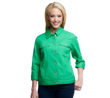 Denim & Co. 3/4 Sleeve Colored Denim Jean Jacket