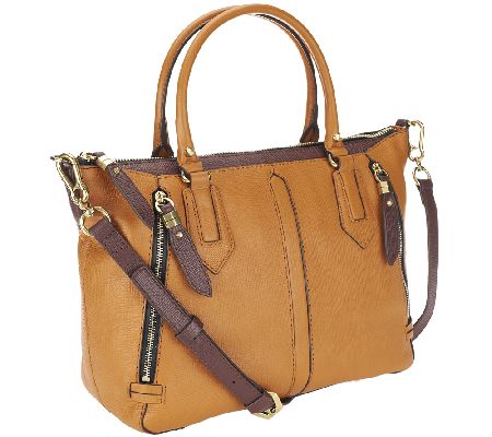 As Is orYANY Dana Diamond Italian Leather Zip Top Satchel