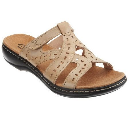 Clarks Bendables Leisa Truffle Adjustable Leather Slides