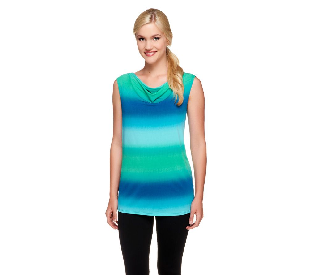 Susan Graver Printed Liquid Knit Drape Neck Top