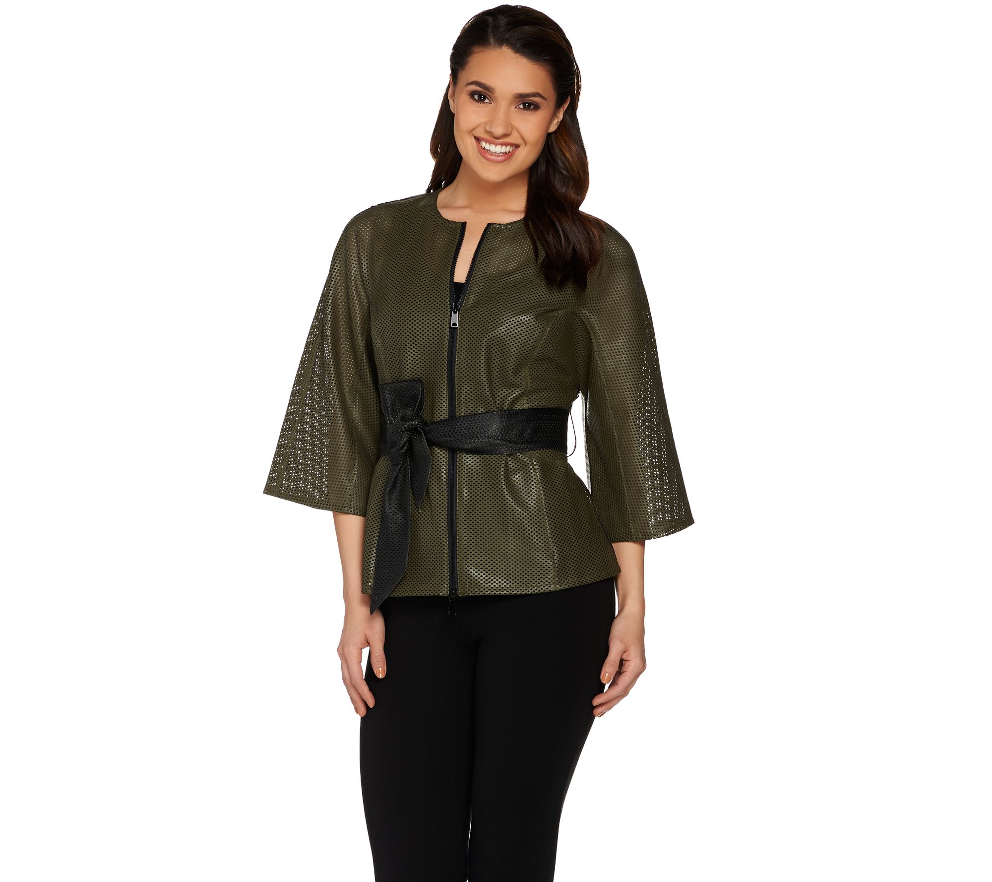 G.I.L.I. Perforated Dolman Sleeve Belted Jacket - A277123