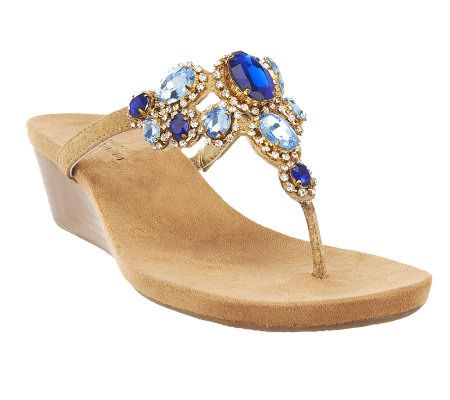 wedge thong sandals with rhinestones