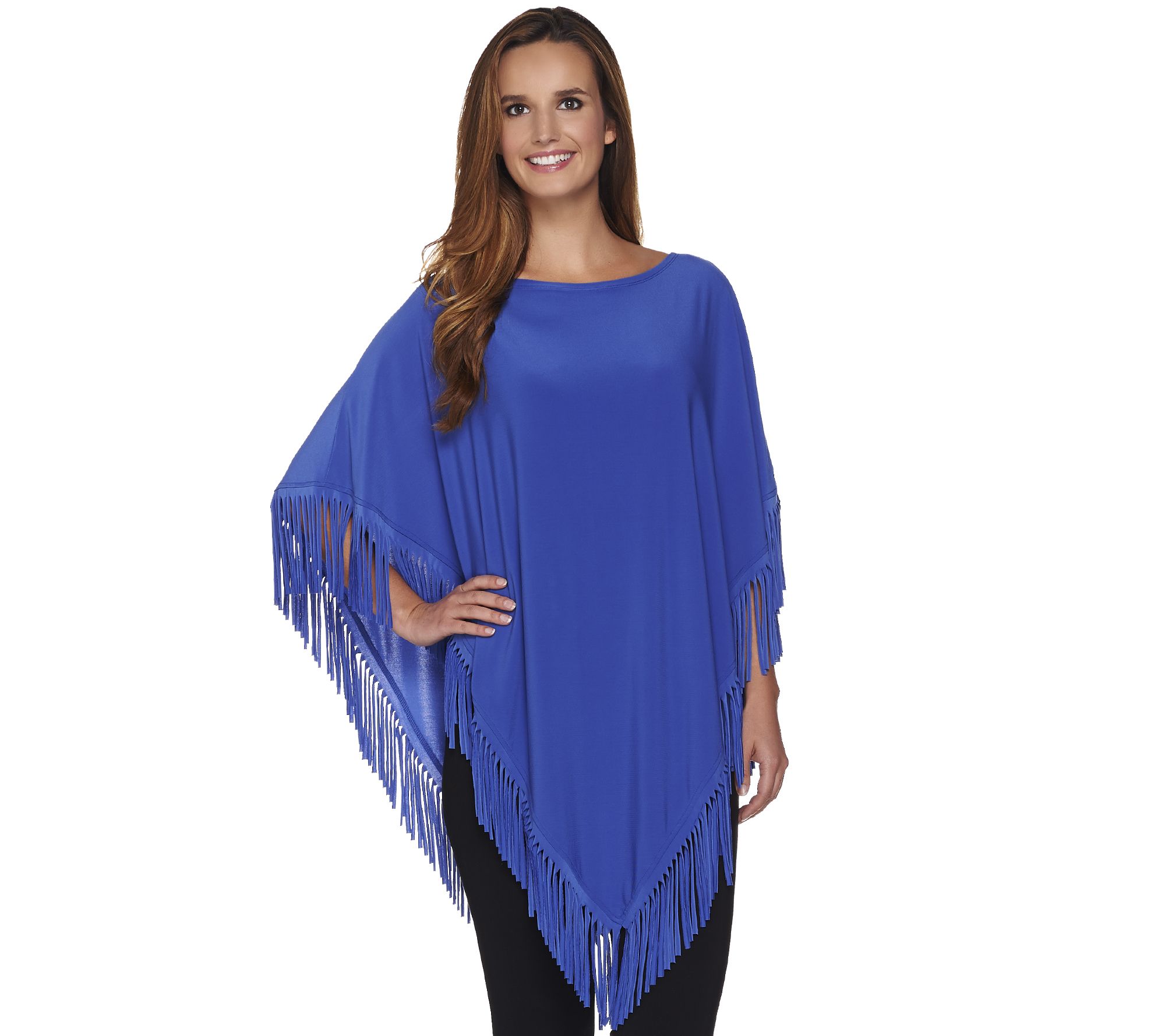 Attitudes by Renee Jersey Knit Poncho with Fringe Detail Page 1 —