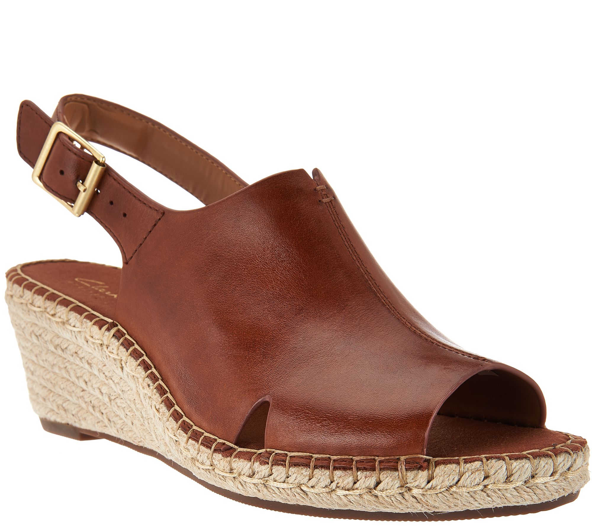"As Is" Clarks Artisan Leather Espadrille Wedge Sandals Petrina Meera