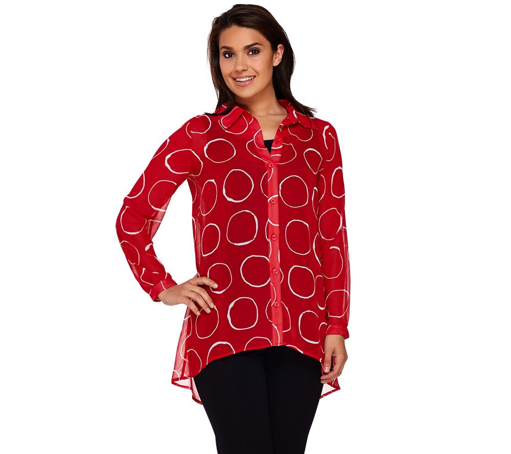 Susan Graver Printed Sheer Chiffon Button Front Shirt Page 1 —
