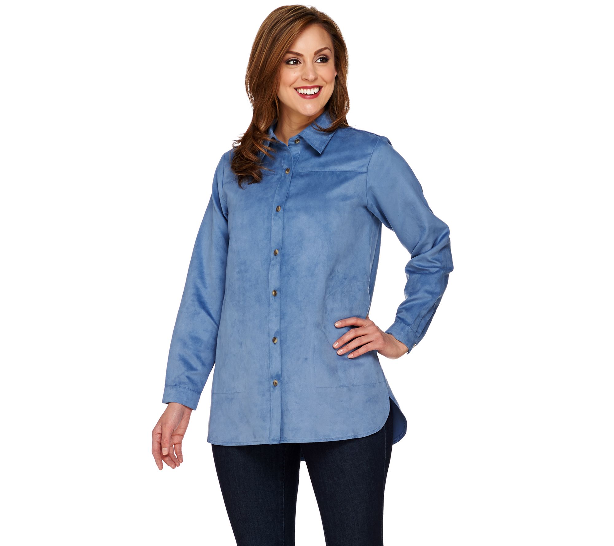 Joan Rivers Long Sleeve Faux Suede Boyfriend Shirt