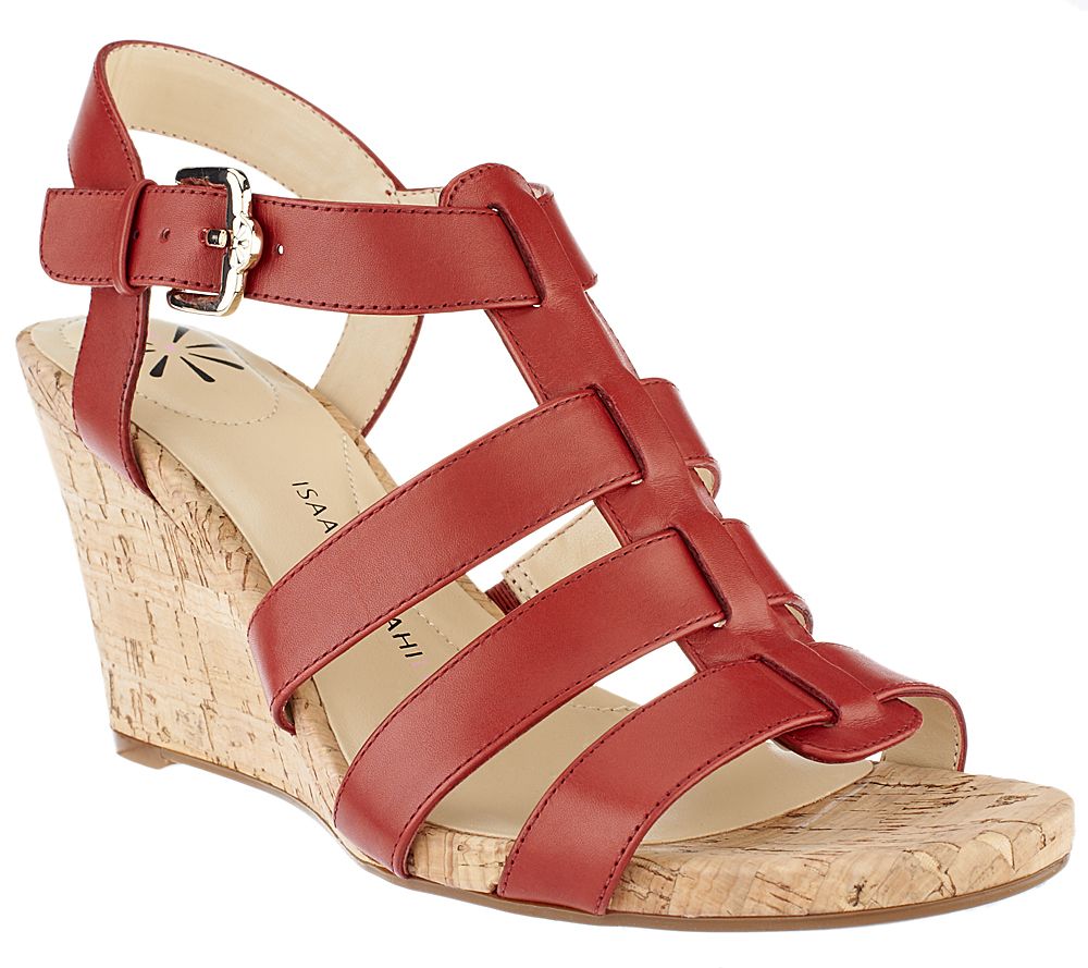 Isaac Mizrahi Live! Adjustable Leather Wedge Sandals