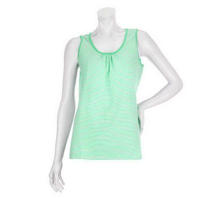 Denim & Co. Scoop Neck Striped Knit Tank with Gathering