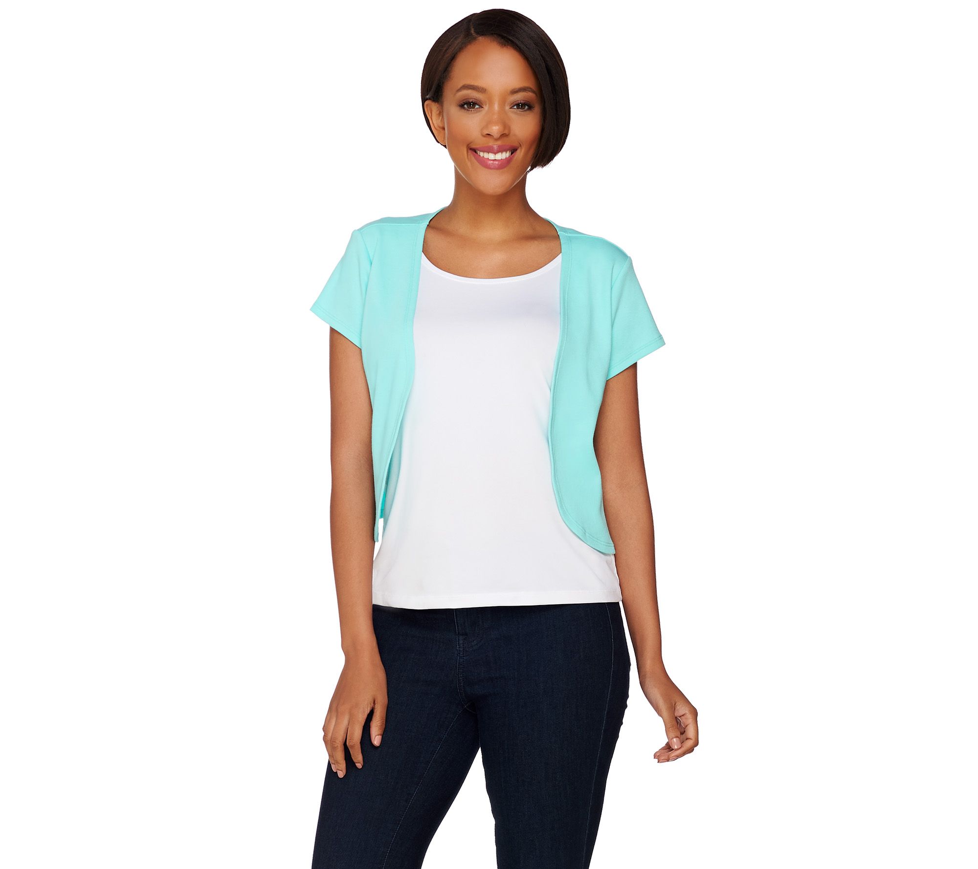 "As Is" Quacker Factory Open Front Short Sleeve Knit Shrug —