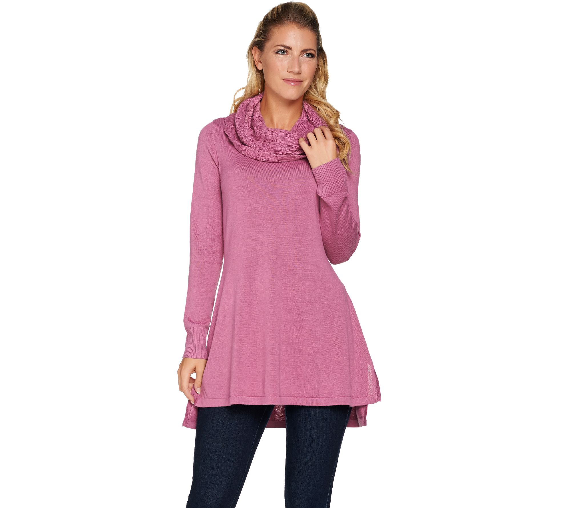 Isaac Mizrahi Live! Sweater Tunic w/ Cable Knit Cowl Neck - Page 1 QVC.com