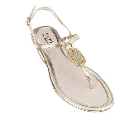 KathyVanZeeland Jeweled Sandals with Adjustable Ankle Strap