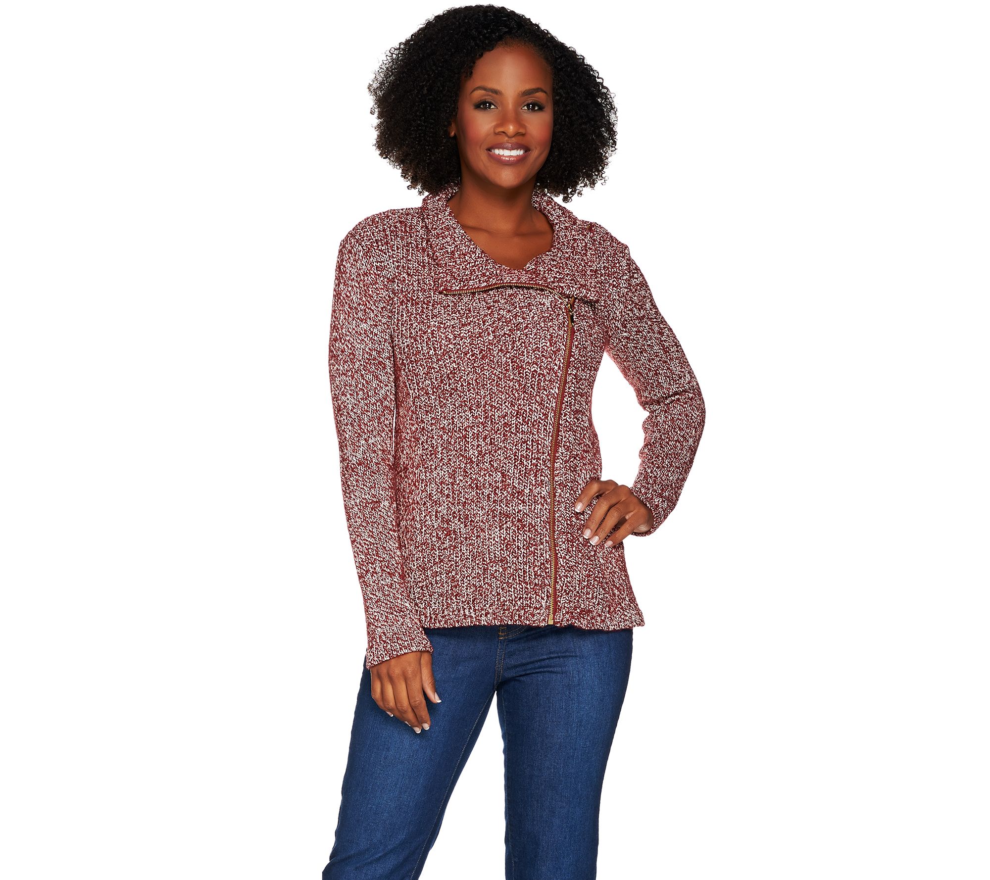 Isaac Mizrahi Live! Mixed Stitch Motorcycle Sweater Page 1 —