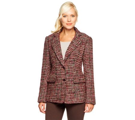 Linea by Louis DellOlio Fully Lined Button Front Tweed Jacket