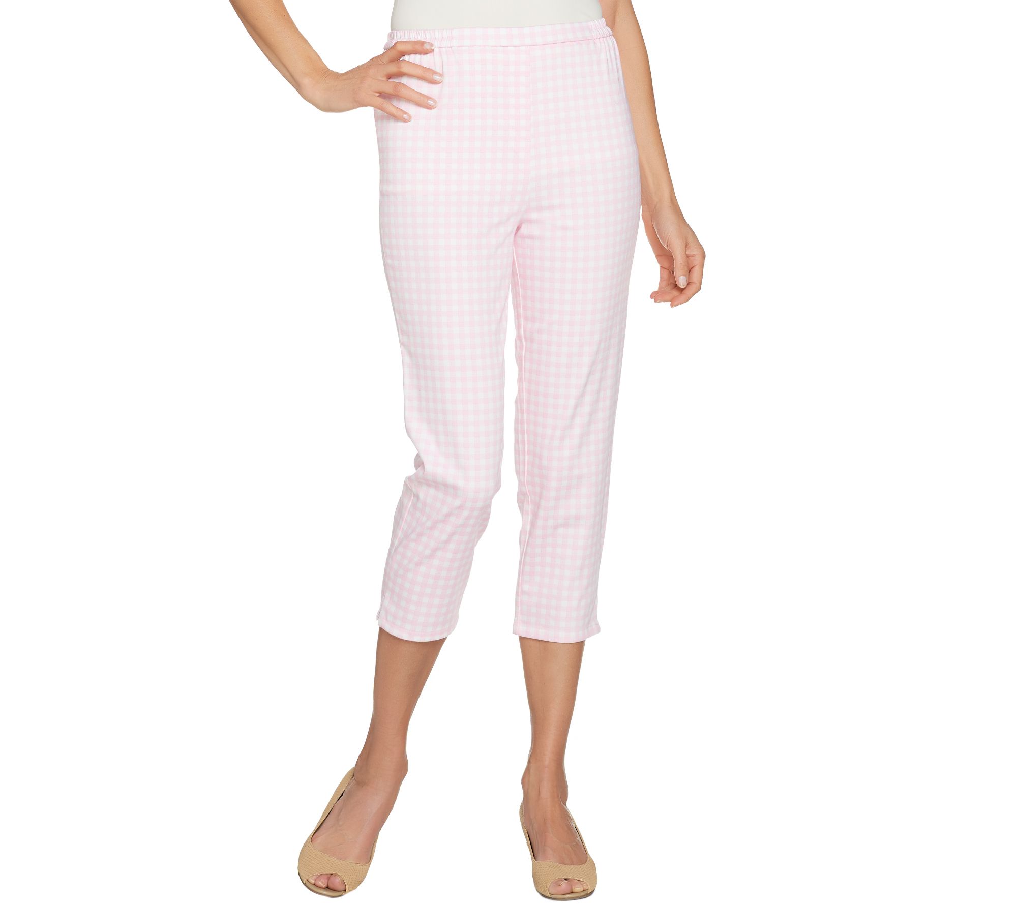 Joan Rivers Petite Gingham Print PullOn Crop Pants Page 1 —