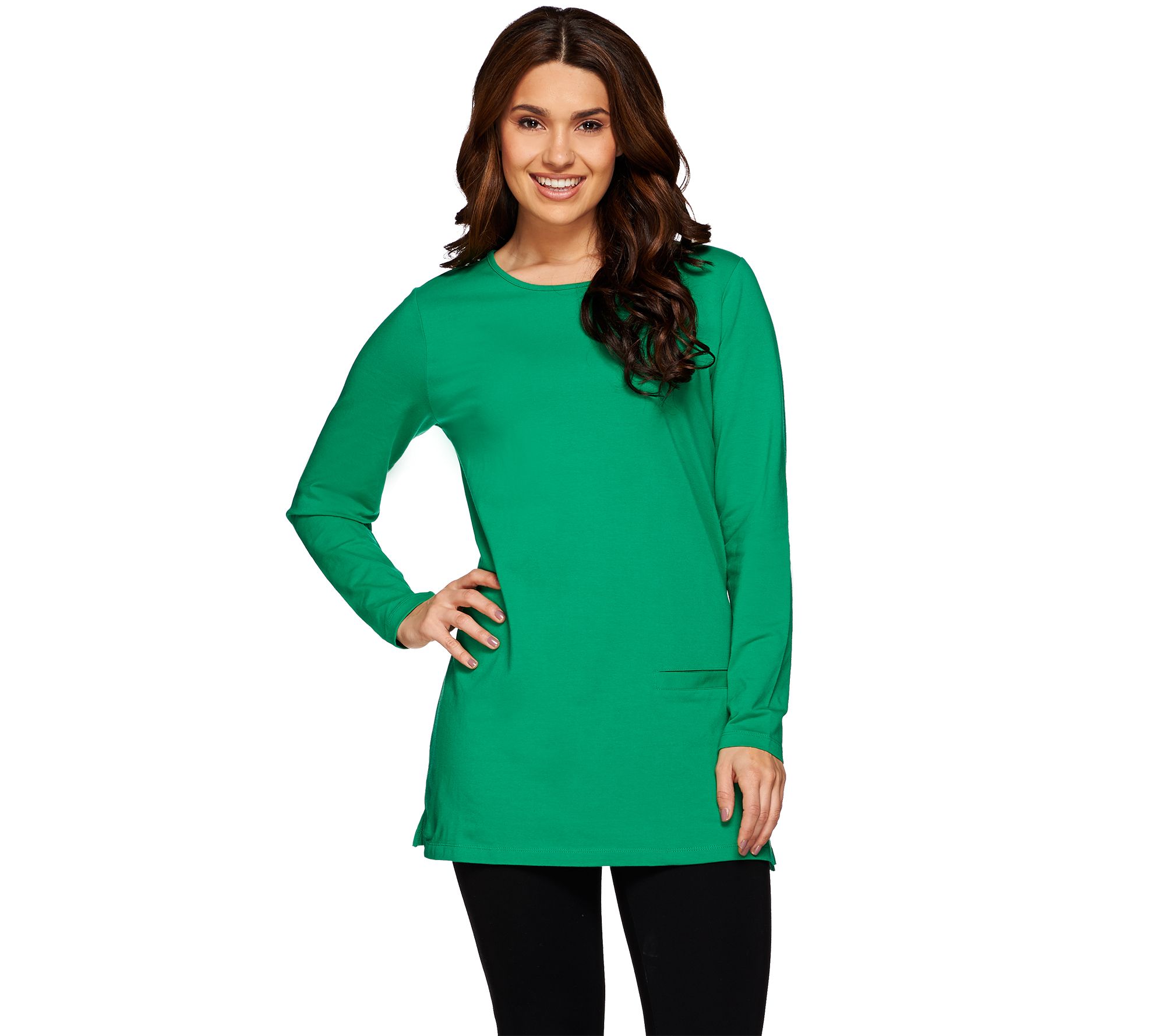 Denim & Co. Jersey Scoop Neck Long Sleeve Tunic with Pocket Page 1