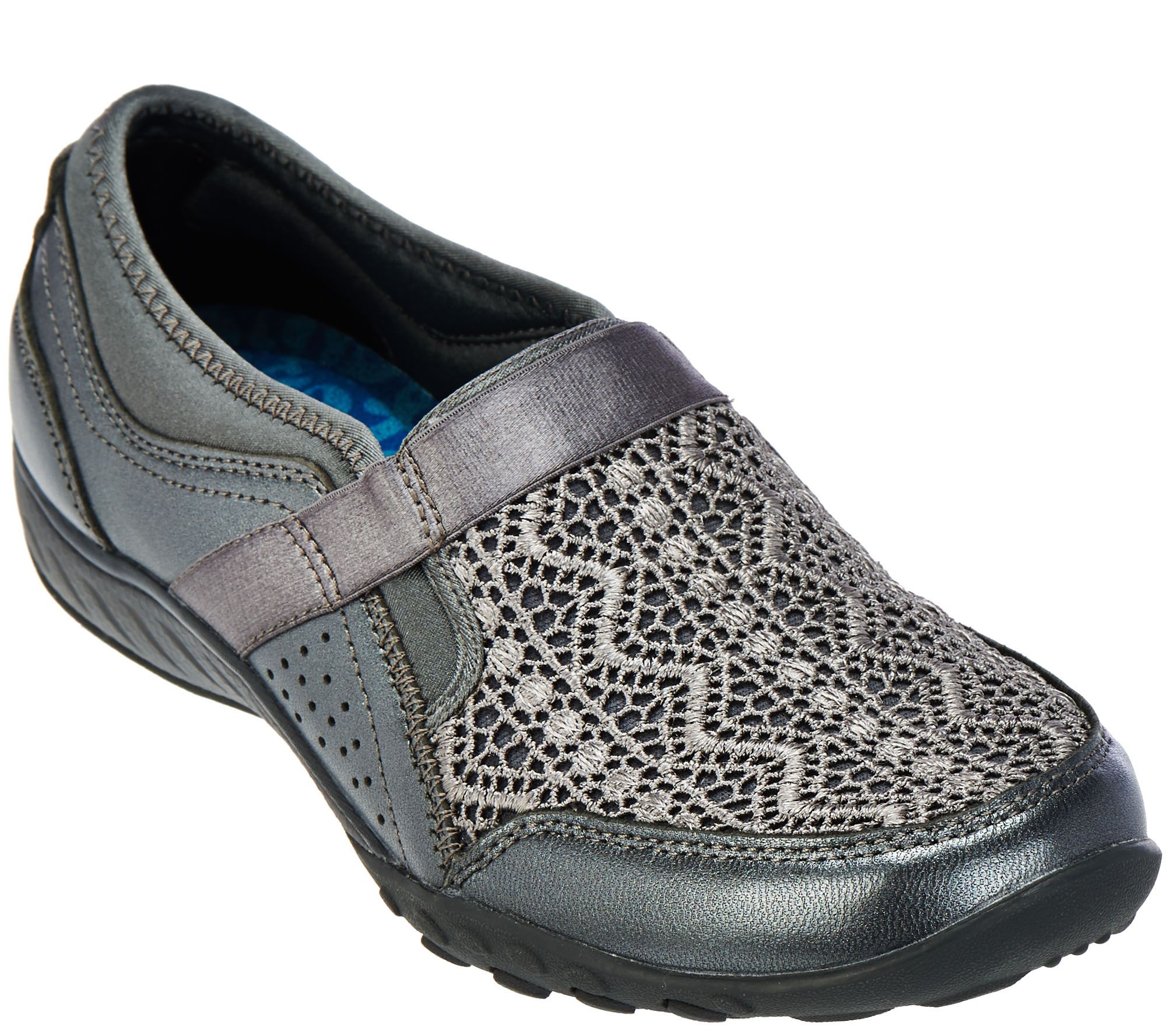 &quot;As Is&quot;Skechers BreatheEasy Crochet Leather Slipons
