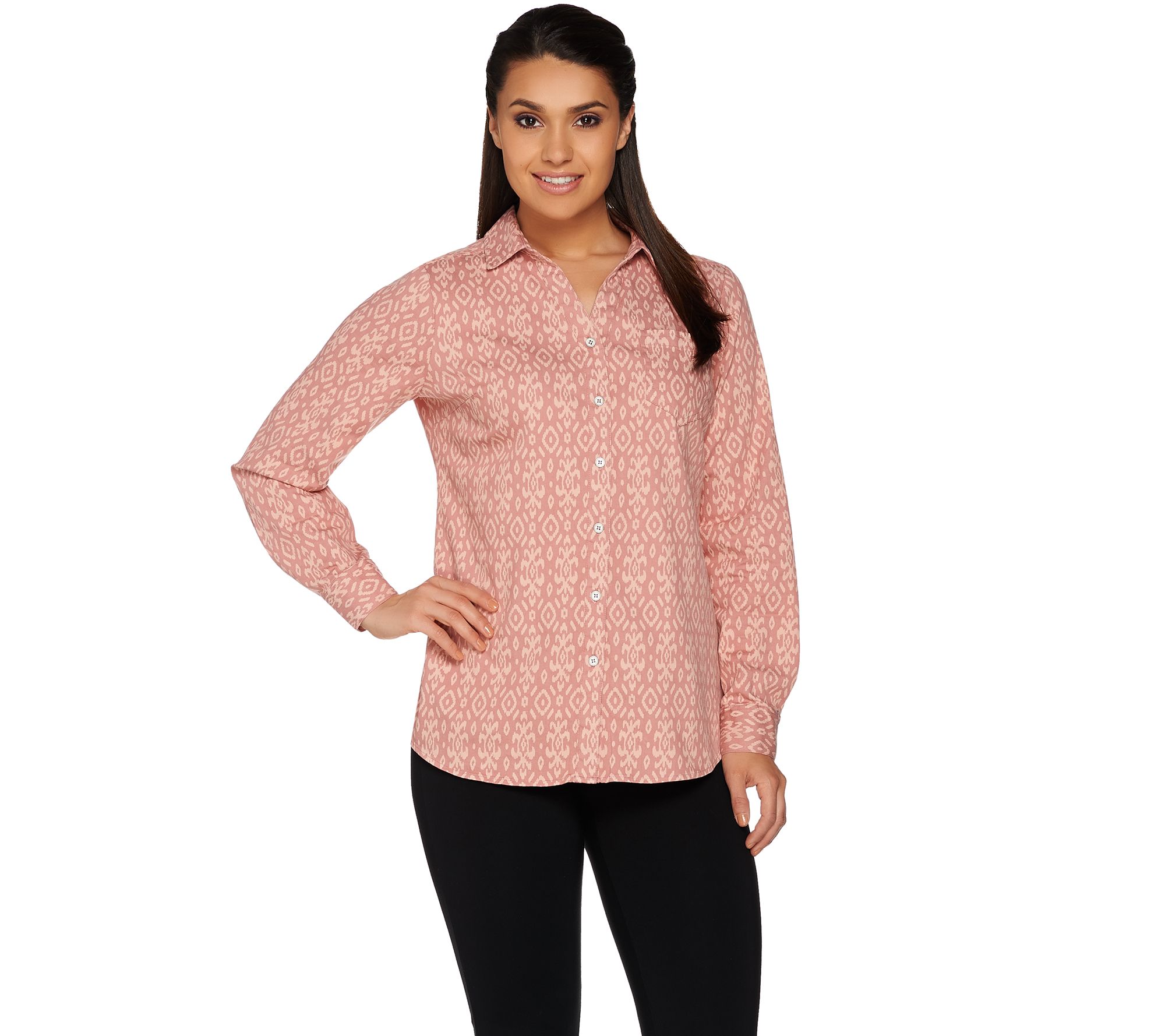 "As Is" Denim & Co. Button Front Southwestern Denim Shirt —