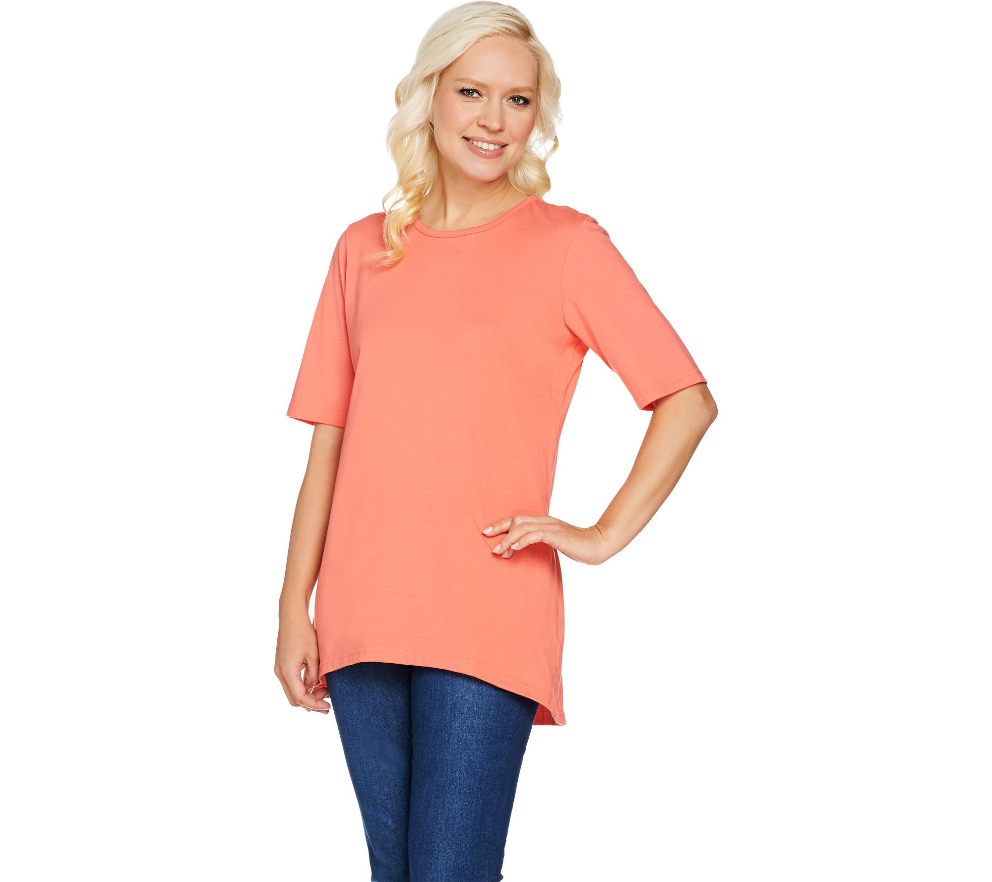 Denim & Co. Essentials Elbow Sleeve Round Neck Tunic Page 1 —