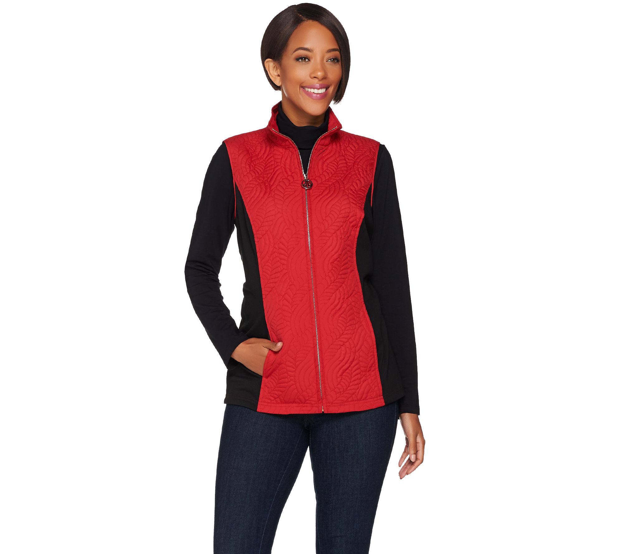 Dennis Basso Lightweight Embroidered Nylon Vest Page 1 —