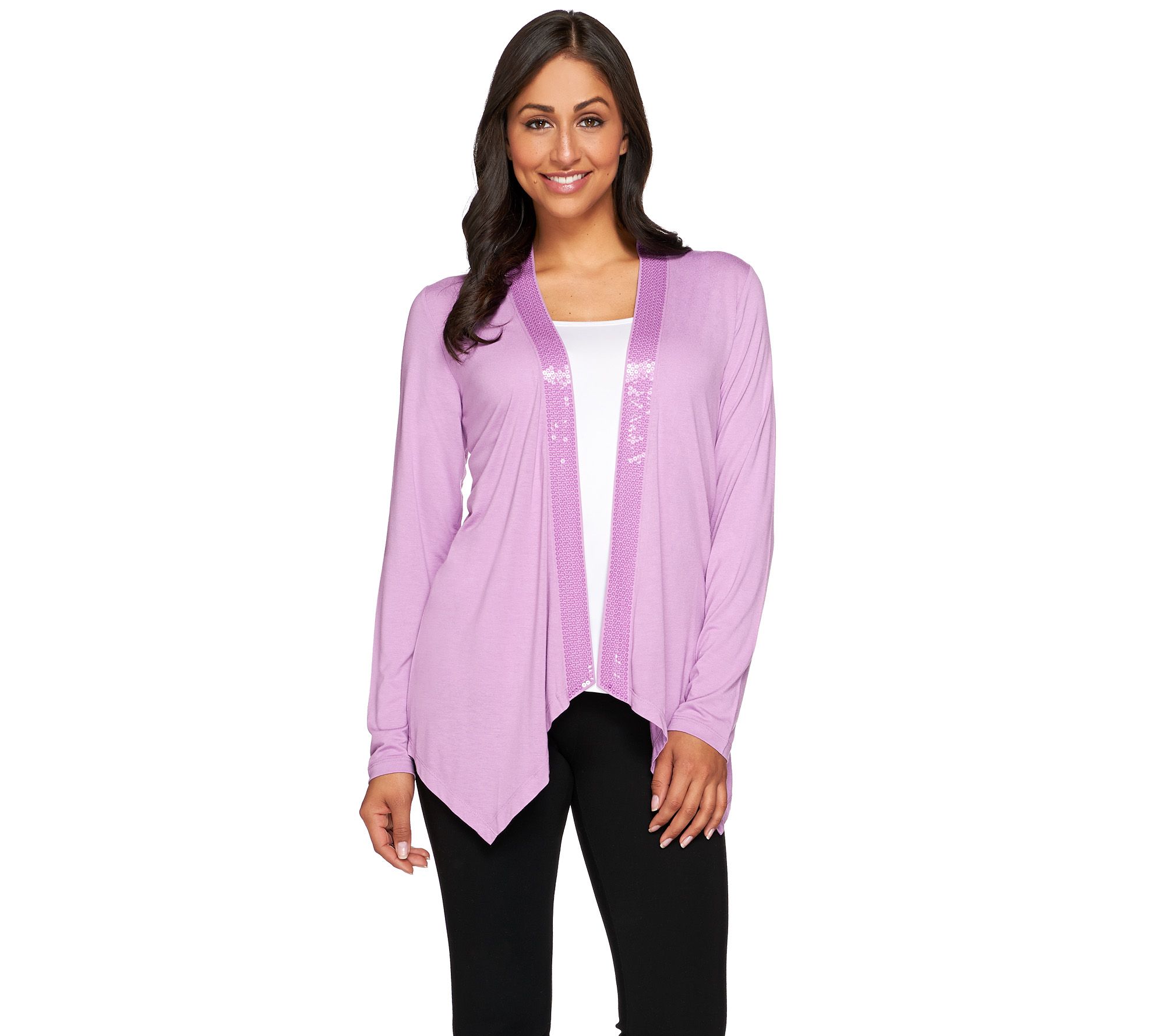 Joan Rivers Jersey Knit Drape Front Cardigan with Sequin Trim Page 1