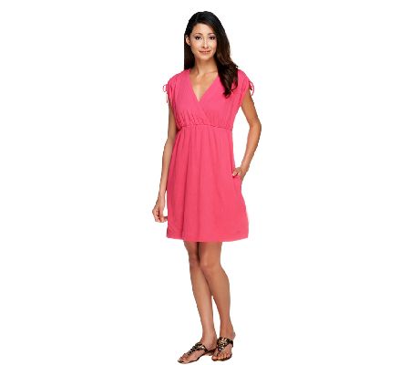 Denim & Co. Beach Crinkle Gauze Tie Shoulder Cover-up