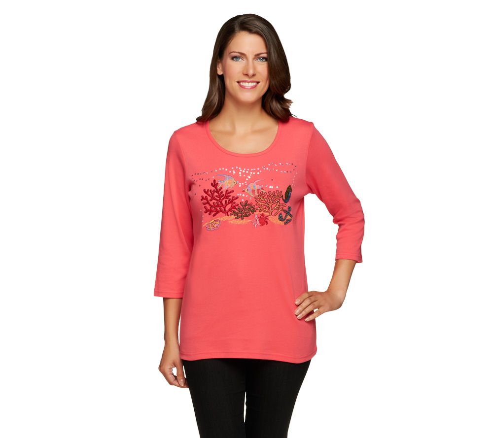 Quacker Factory Scoopneck 3/4 Sleeve Under The Sea Tshirt Page 1