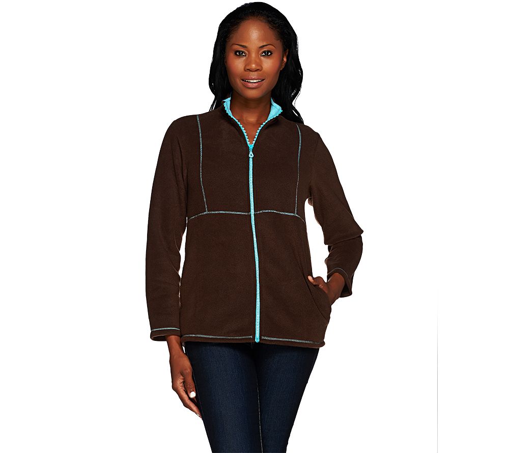 "As Is" Quacker Factory Rhinestone Zip Front Fleece Jacket —