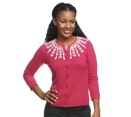 Isaac Mizrahi Live! Cardigan w/Hand Embellished Neckline