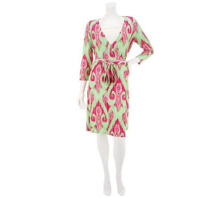 Belle Gray by Lisa Rinna Medallion Print Knit 3/4 Sleeve Wrap Dress
