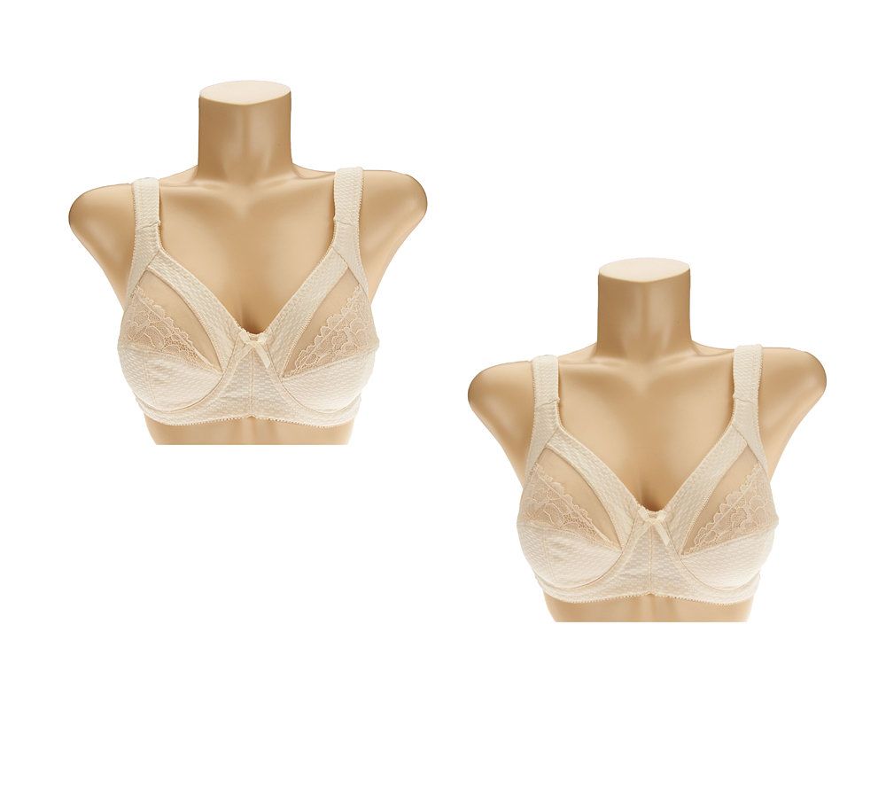"As Is" Breezies Set of 2 Jacquard & Lace Wirefree Support Bras —