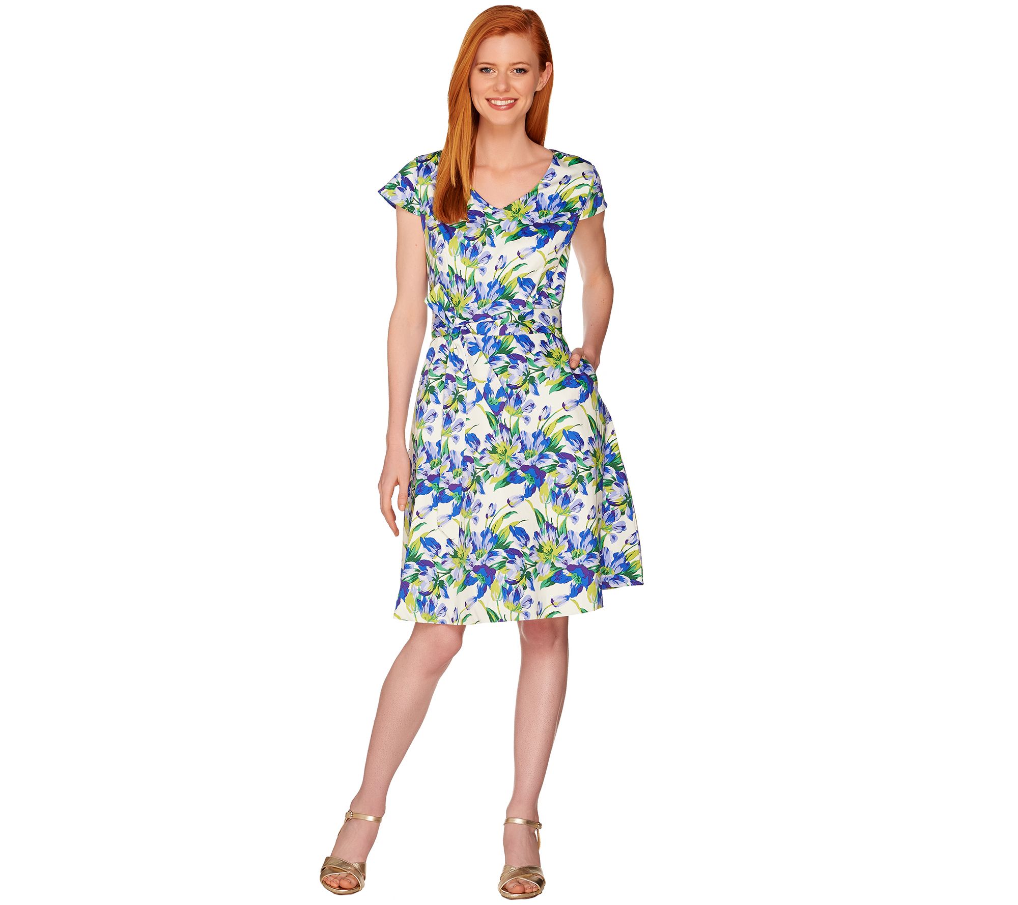 Isaac Mizrahi Live Garden Floral Print Fit And Flare Dress Page 1