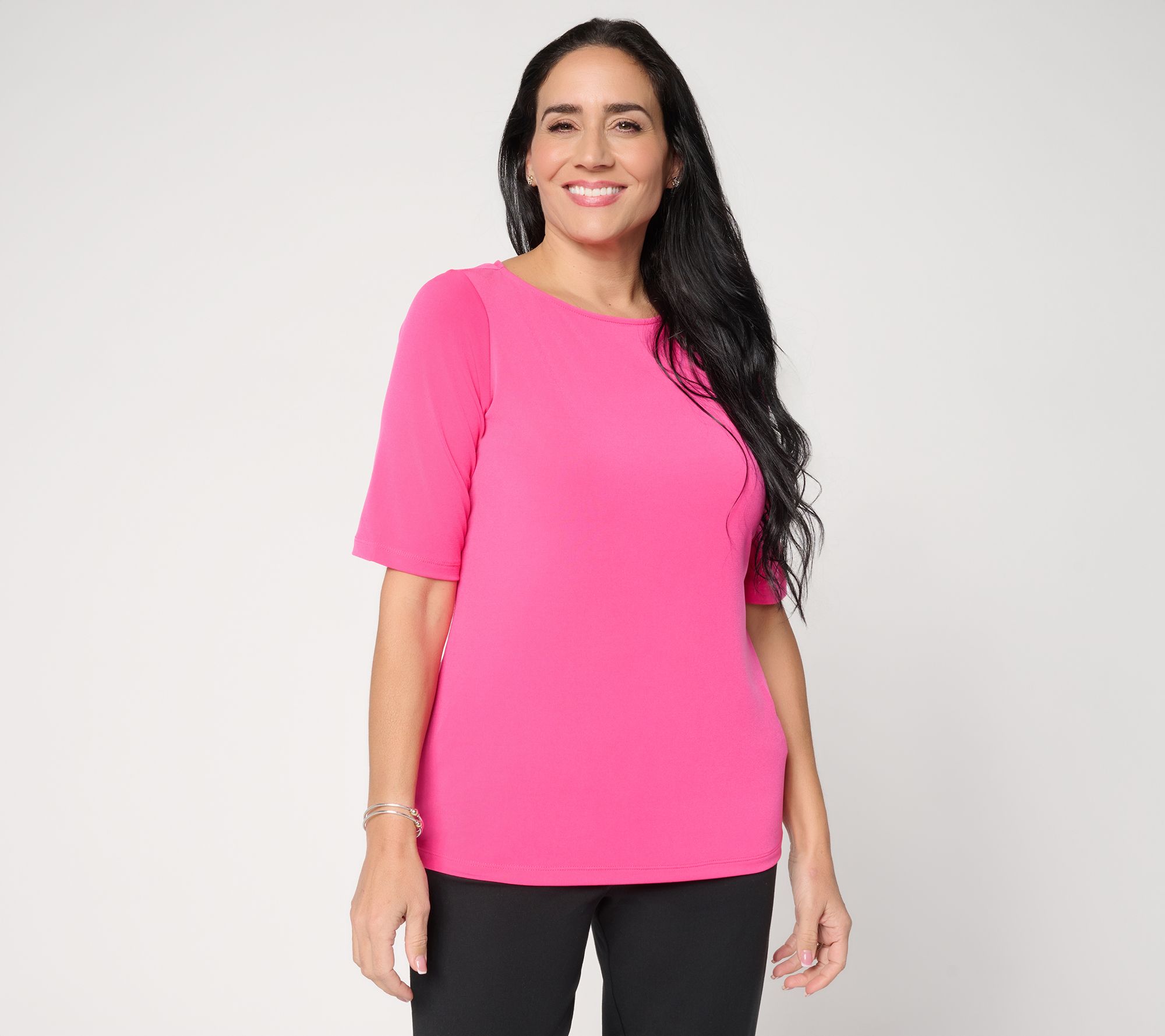 Susan Graver Essentials Liquid Knit Bateau Neck Top w/Elbow Sleeves