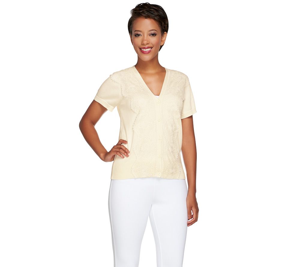  Liz Claiborne New York Cropped Lace Trim Cardigan - A266168