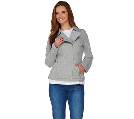 Isaac Mizrahi Live! Mixed Quilted Knit Motorcycle Jacket